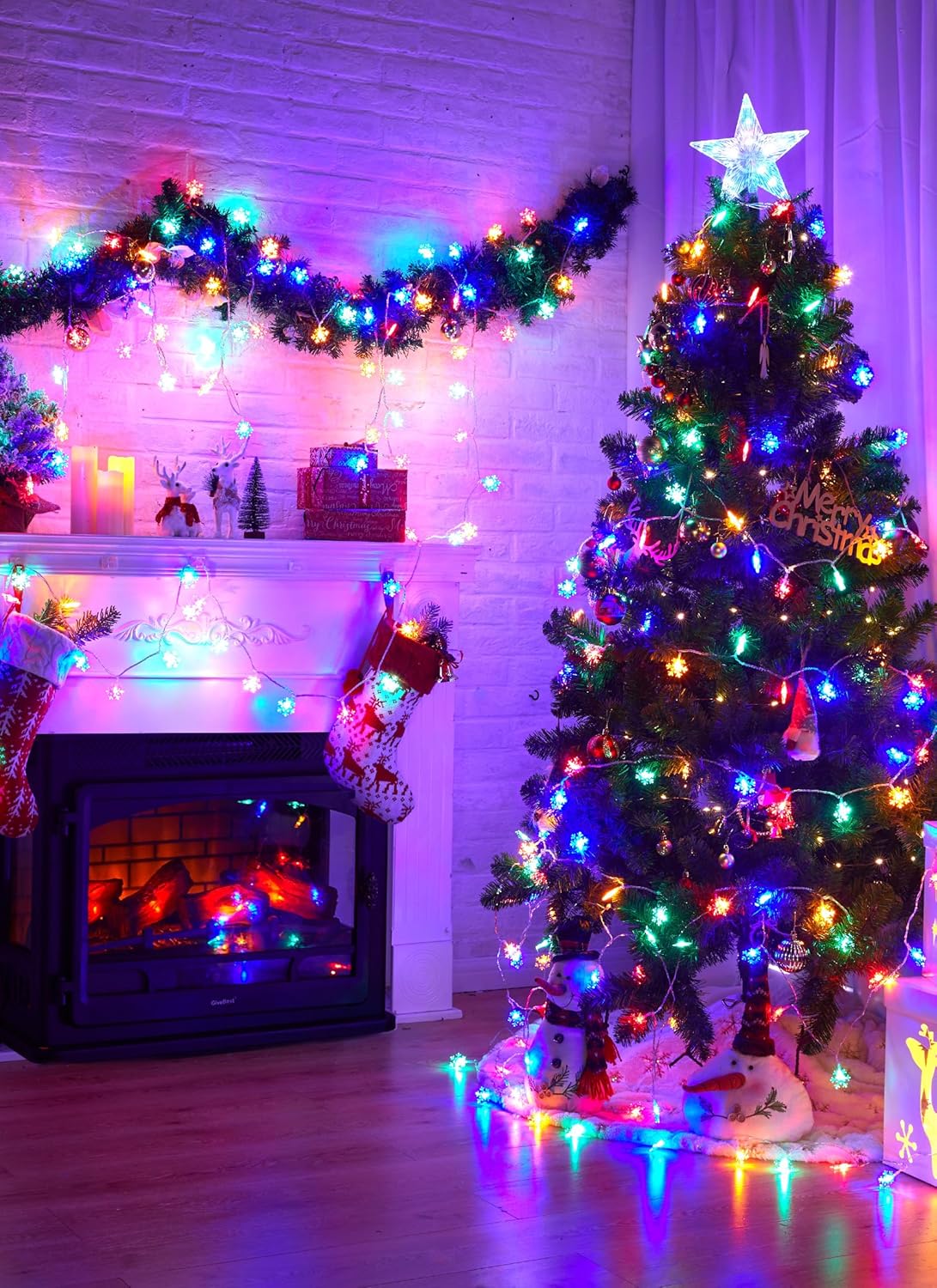 2 Pack Christmas Snowflakes Lights, 26 Ft 50 LED Snowflake String Lights Battery Operated, 8 Lighting Modes Waterproof Shatterproof Fairy Light for Bedroom Home Indoor Outdoor Xmas Christmas Decor