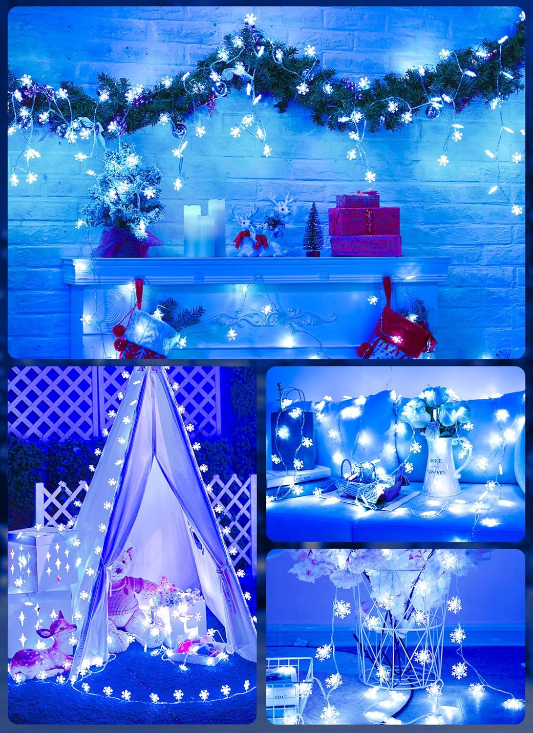 2 Pack Christmas Snowflakes Lights, 26 Ft 50 LED Snowflake String Lights Battery Operated, 8 Lighting Modes Waterproof Shatterproof Fairy Light for Bedroom Home Indoor Outdoor Xmas Christmas Decor
