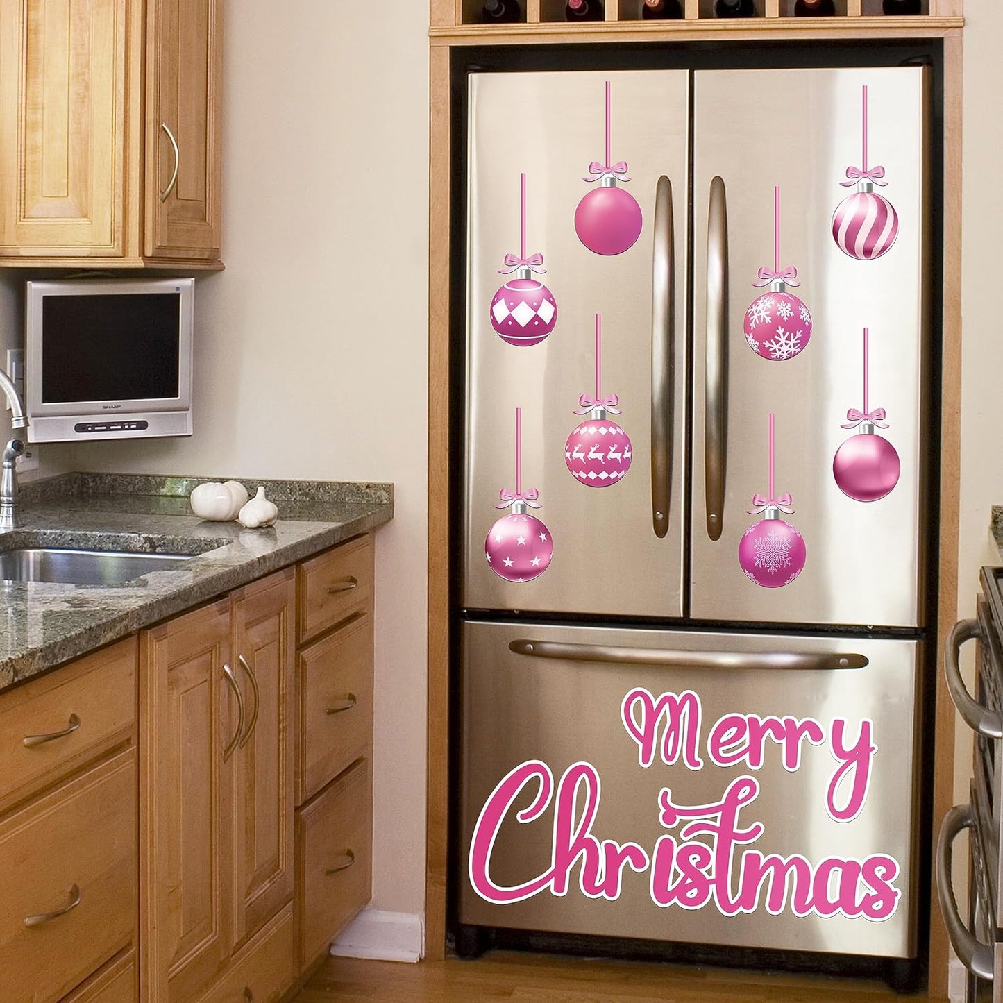 90shine 32PCS Christmas Garage Door Decorations Magnets - Merry Xmas Ball Holiday Refrigerator Fridge Kitchen Decor(Red, Silver)