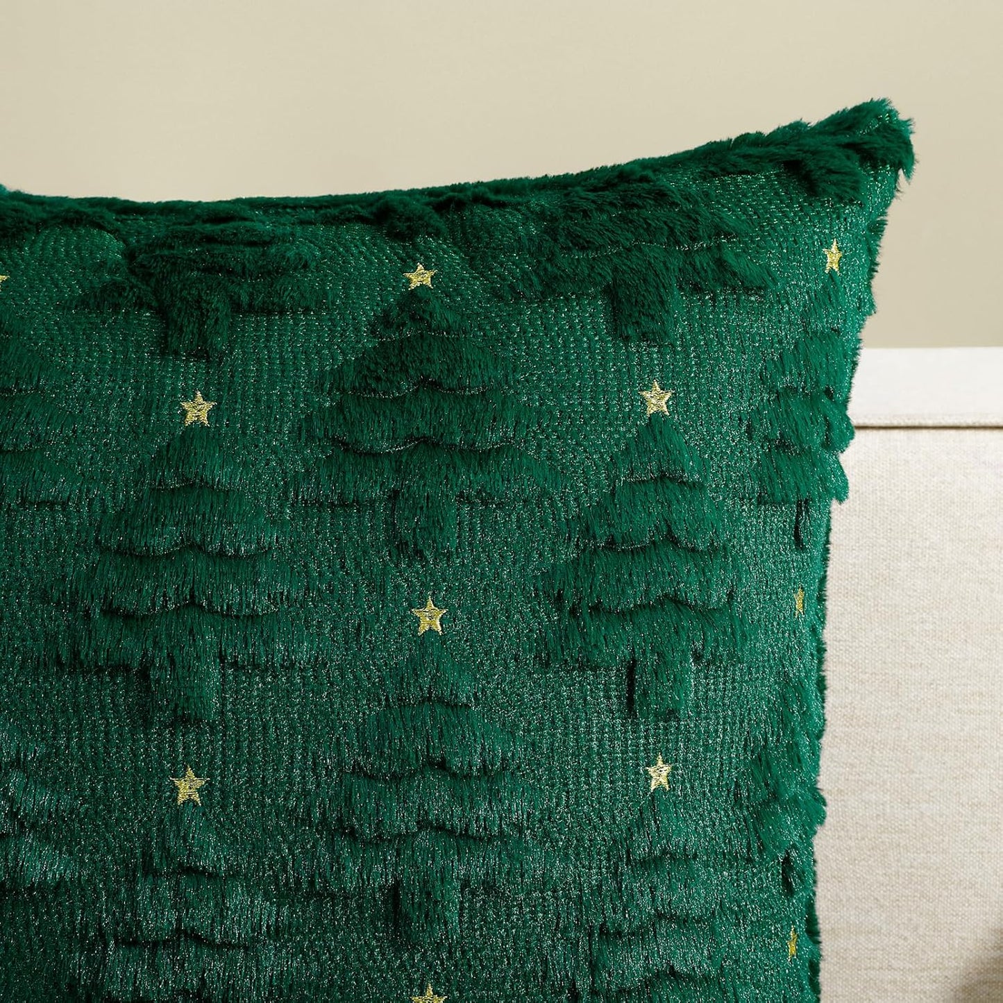 Christmas Throw Pillow Covers Xmas Winter Christmas Tree Faux Fur Cushion Covers, 3D Embroidered Pillow Cases