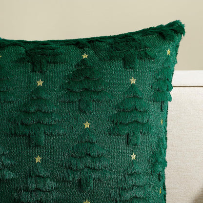 Christmas Throw Pillow Covers Xmas Winter Christmas Tree Faux Fur Cushion Covers, 3D Embroidered Pillow Cases