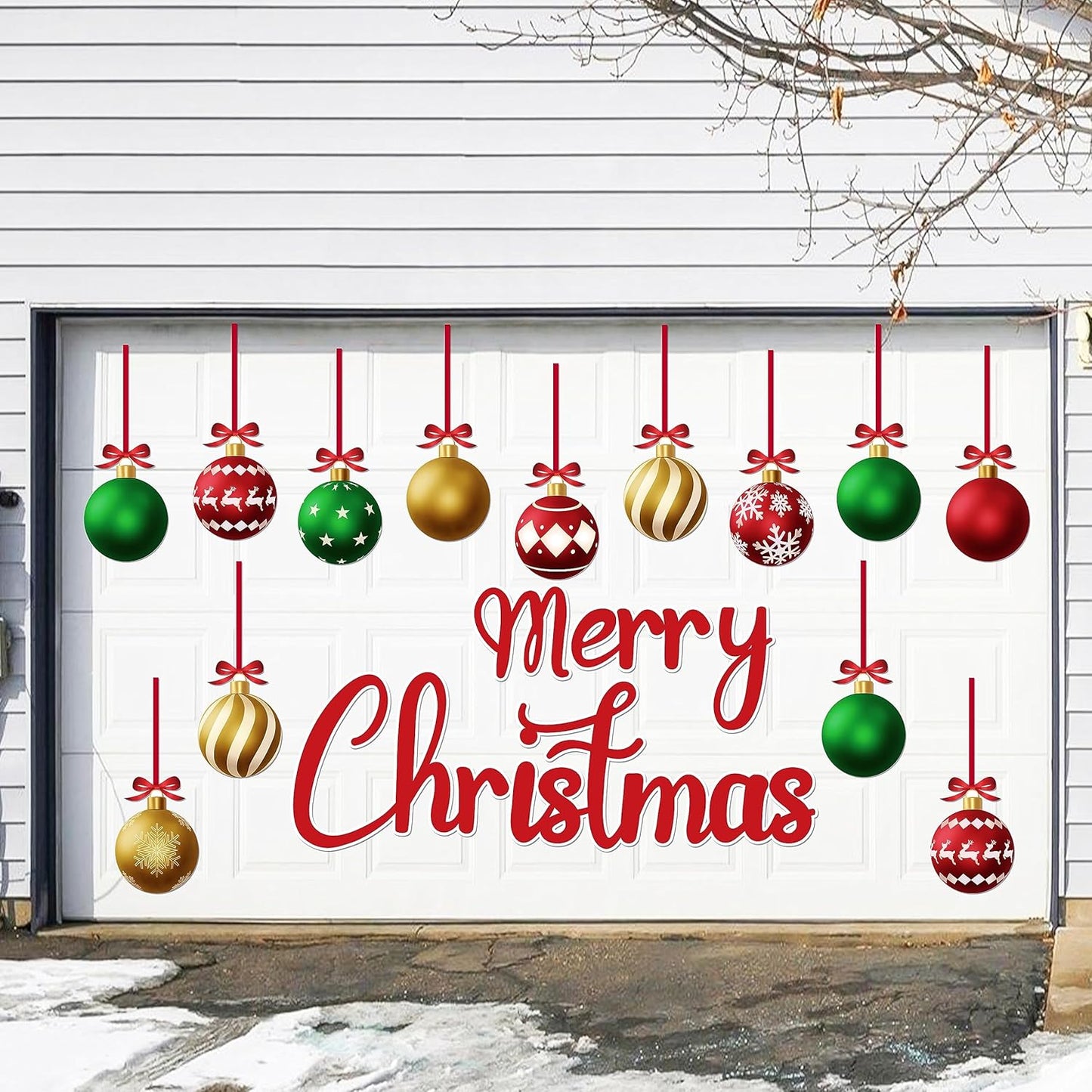 90shine 32PCS Christmas Garage Door Decorations Magnets - Merry Xmas Ball Holiday Refrigerator Fridge Kitchen Decor(Red, Silver)