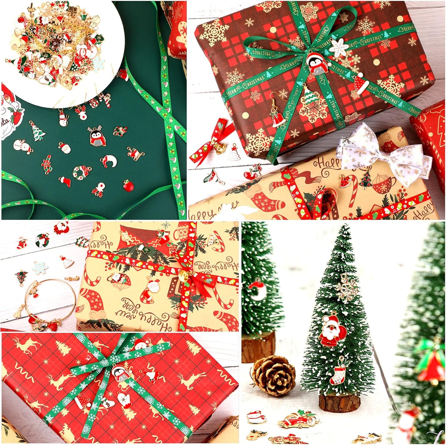 Christmas Charms Gold Enamel Jewelry Making Charms for Bracelet Necklace Earring