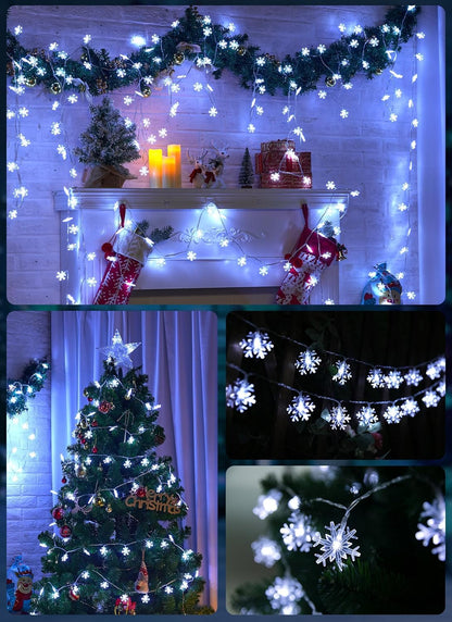 2 Pack Christmas Snowflakes Lights, 26 Ft 50 LED Snowflake String Lights Battery Operated, 8 Lighting Modes Waterproof Shatterproof Fairy Light for Bedroom Home Indoor Outdoor Xmas Christmas Decor