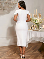 White Bridal Shower Dresses Ruffles Slit Package Hip V Neck