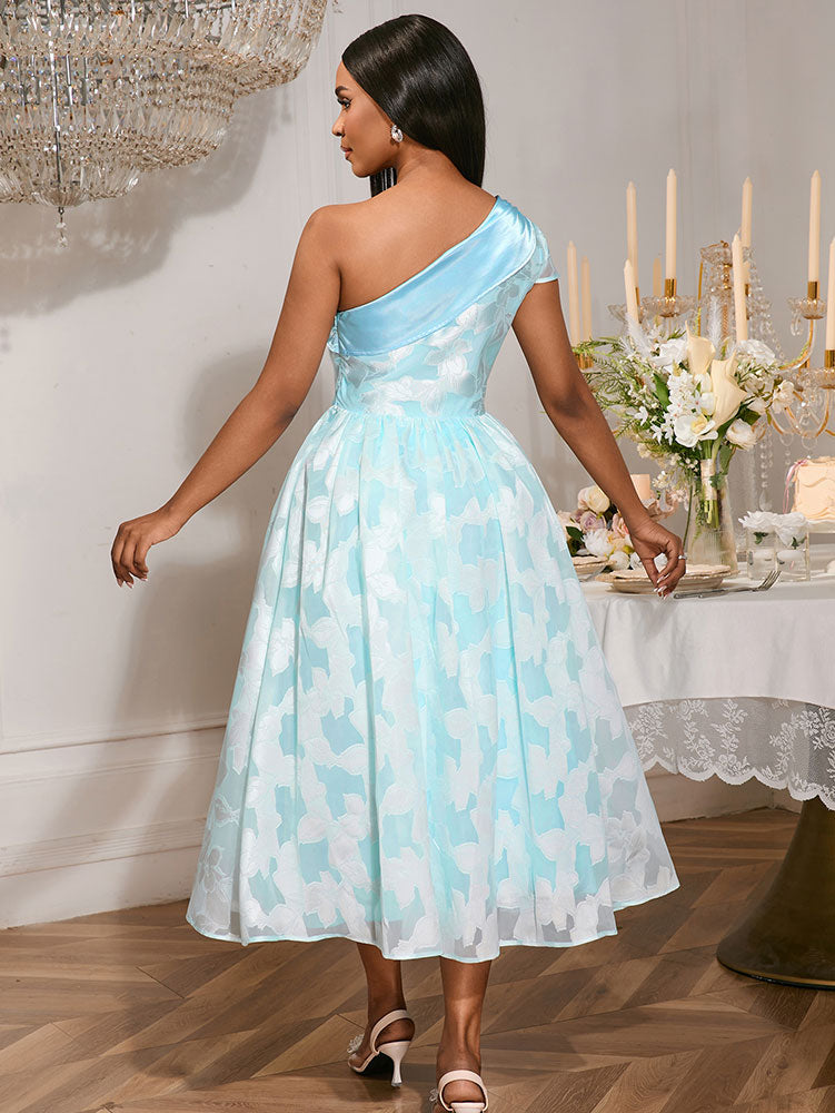 Elegant Jacquard A Line Wedding Guests Dress One Shoulder