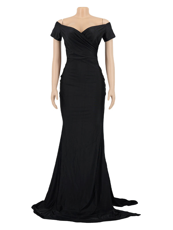 Black Off Shoulder Side Slit Bodycon Baby Shower Photoshoot Gown Maternity Maxi Dress