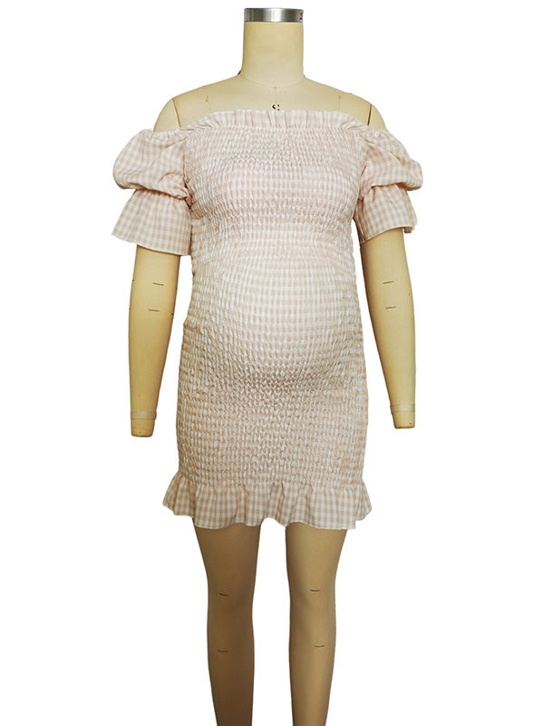 Ruffle Off Shoulder Long Sleeve Bodycon Baby Shower Maternity Midi Dress