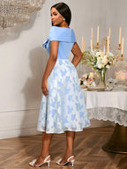 Elegant Jacquard Midi A Line Wedding Guests Dress Big Bow