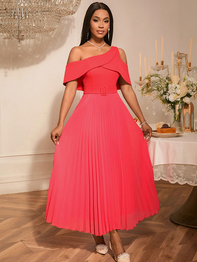 Elegant A Line Maxi Off Shoulder Party Dresses Waist Belt