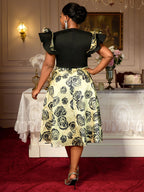 DRESS A Line Jacquard Midi Wedding Guests Dresses Pleated Ruffles