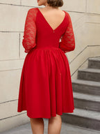 Elegant Lace Midi A Line Wedding Guest Dress V Neck Pleated