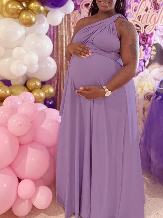 Solid Multi-Way Wrap Convertible Backless Tie Back Wedding High Elasticity Maternity Photoshoot Maxi Dress