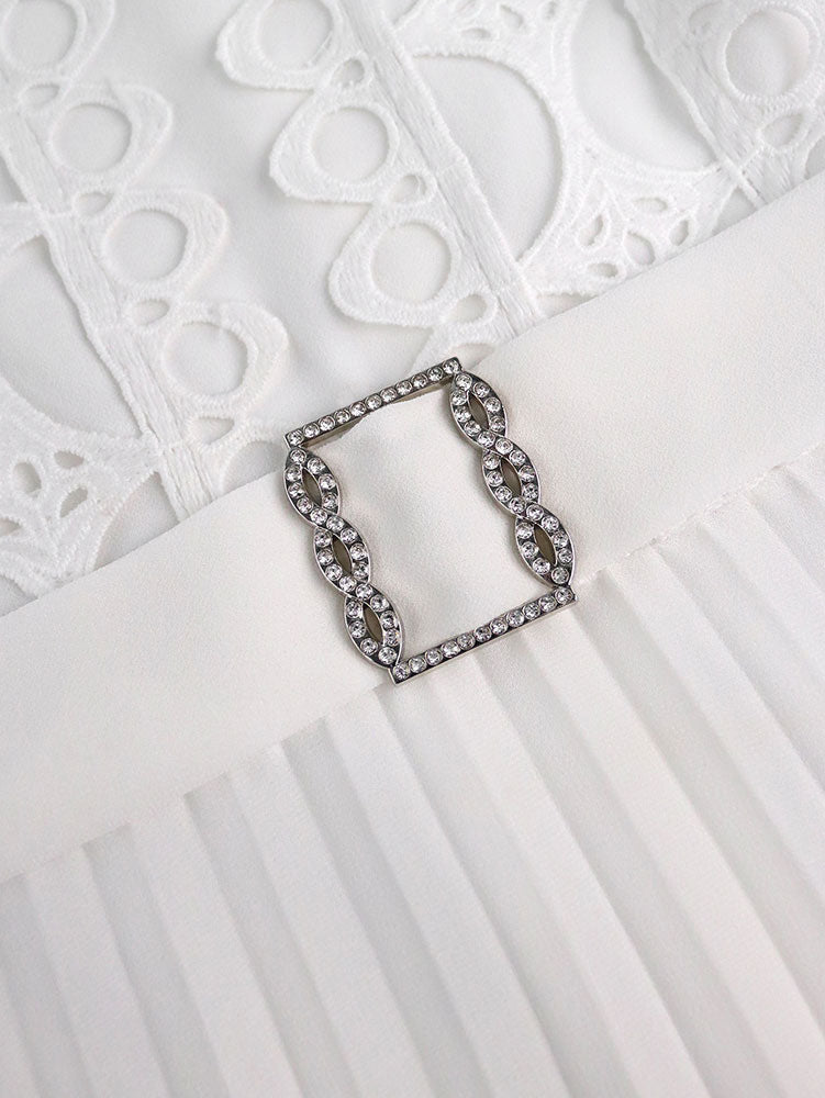 White Bridal Shower Outfits A Line Puff Sleeve Waist Belt