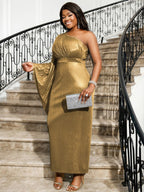 One Shoulder Dress Pleated Long Flare Sleeve Package Hip