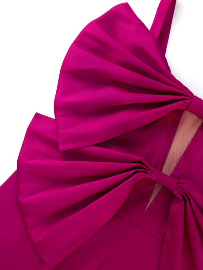 DRESS Backless Cut Out Mesh Patchwork Bow Spaghetti Strap Dress