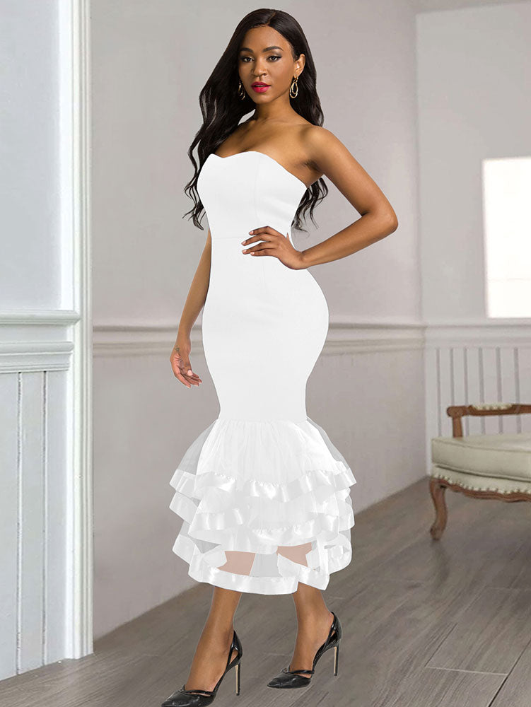 Sexy Wedding Guests Dresses Strapless Backless Ruffle