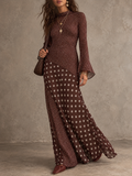 Brown Polka Dot Bell Sleeve Maxi Dress