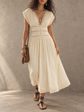 Cream Lace Waist Midi Dress