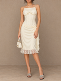 Cream Corset Lace Trim Midi Dress