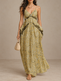 Green Paisley Tie Front Maxi Dress