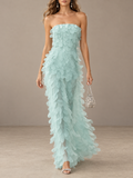 MintGreen Sheer Ruffle Tiered Maxi Dress
