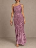 Pink One Shoulder Ruched Maxi Dress