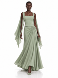 Sage Green Satin Draped Maxi Dress