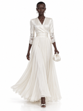 Cream Satin Wrap Lace Trim Maxi Dress