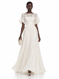 Cream Lace Cape Sleeve Maxi Dress