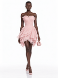 Pink Chiffon Ruffle Strapless Mini Dress