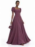 Purple Puff Sleeve A-Line Maxi Dress