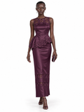 Plum Satin Lace Trim Sleeveless Top and Long Skirt Set