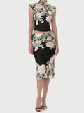 Black Floral Mandarin Collar Two-Piece Set