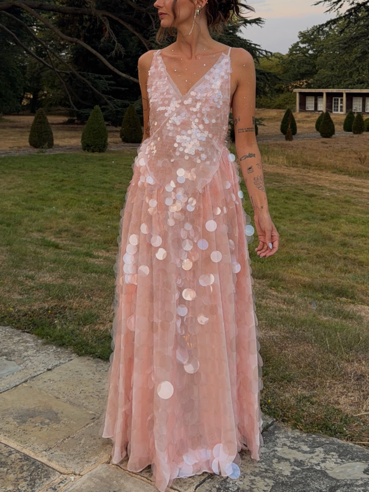 Pink Paillette Tulle Maxi Dress