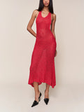 Red Sequin Halter Midi Dress