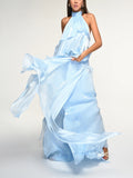 LightBlue Ruffled Halter Maxi Dress