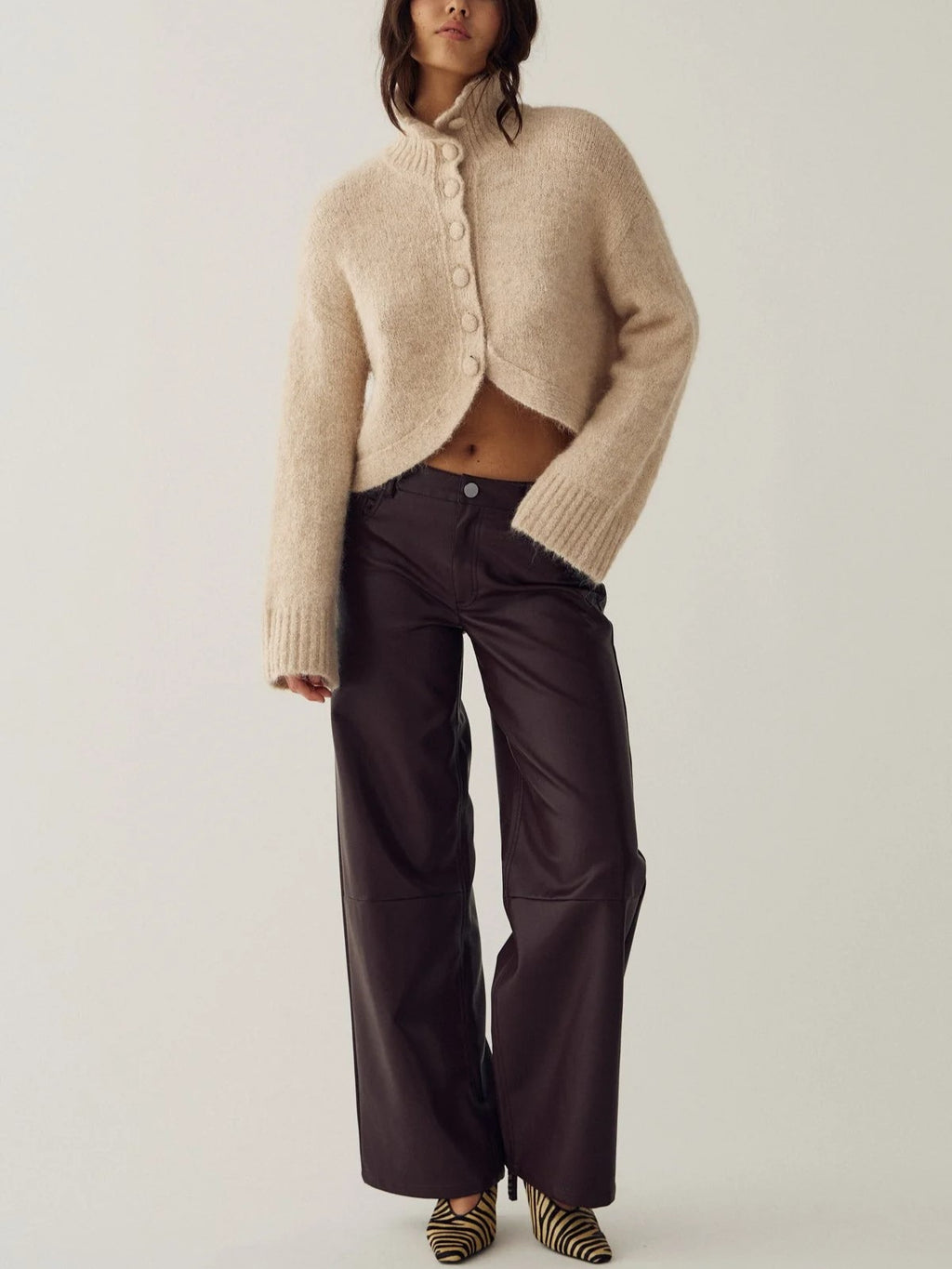Cream Cropped Button Front Cardigan