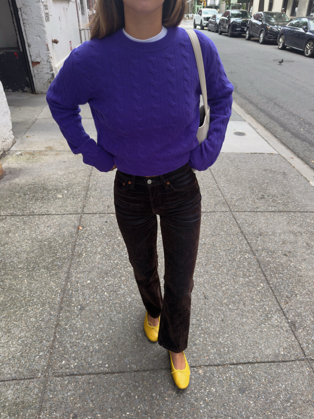 Purple Cable Knit Crewneck Sweater