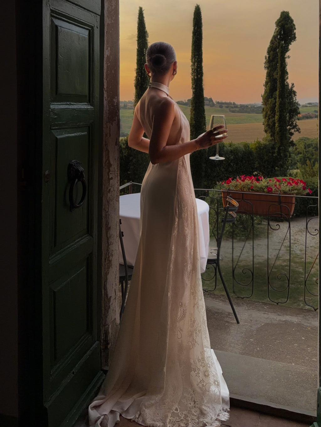 Cream Sheer Lace Halter Maxi Dress