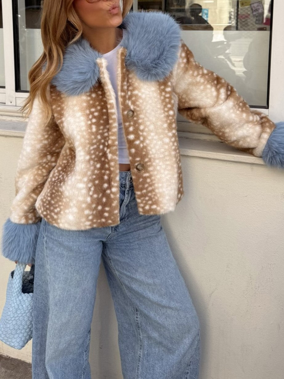 Cream Leopard Print Faux Fur Jacket