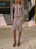 Beige Snake Print Tie Front Midi Dress
