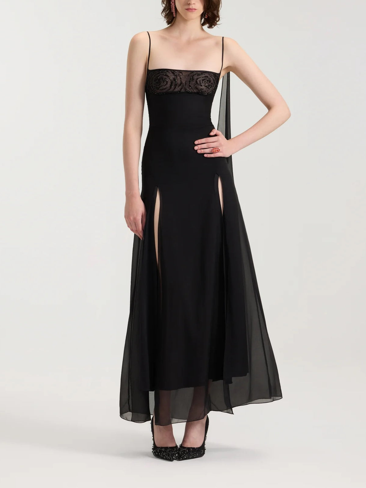 Black Lace Bustier Sheer Maxi Dress