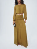 Olive Sheer Two Piece Crop Top and Maxi Skirt Set