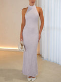 White Lace Halter Neck Maxi Dress