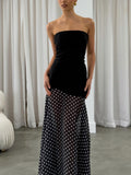 Black Polka Dot Strapless Sheer Maxi Dress