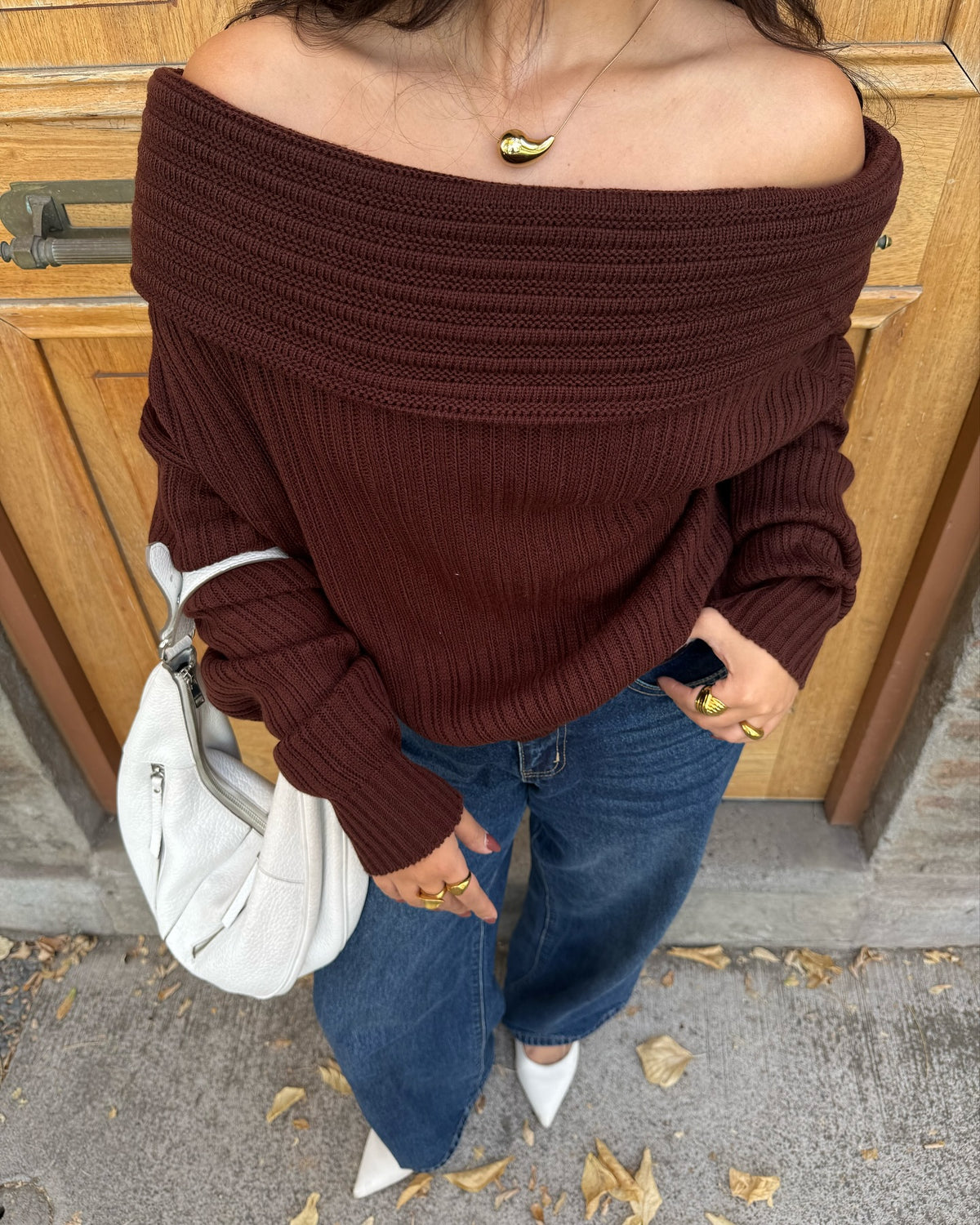 Ribbed Off-Shoulder Sweater