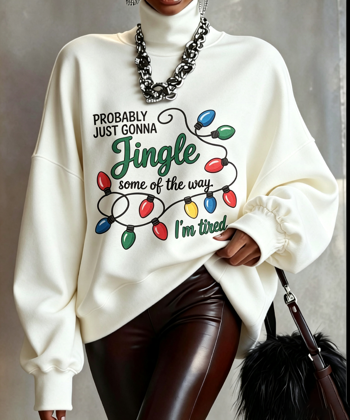Cream Jingle Some Of The Way Christmas Lights Sweatshirt