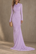 Lavender Draped Long Sleeve Maxi Dress