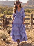 Lavender Tiered Ruffle Western Maxi Dress